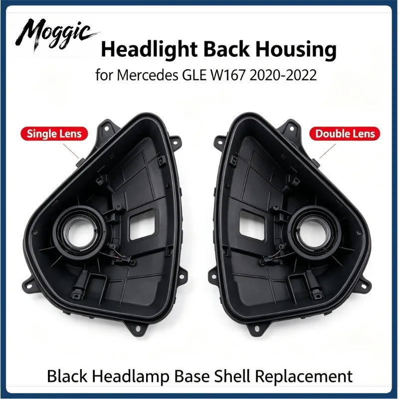 Moggic Headlight Back Housing For Mercedes GLE W167 2020-2022 Black Headlamp Base Shell Single/Double Lens
