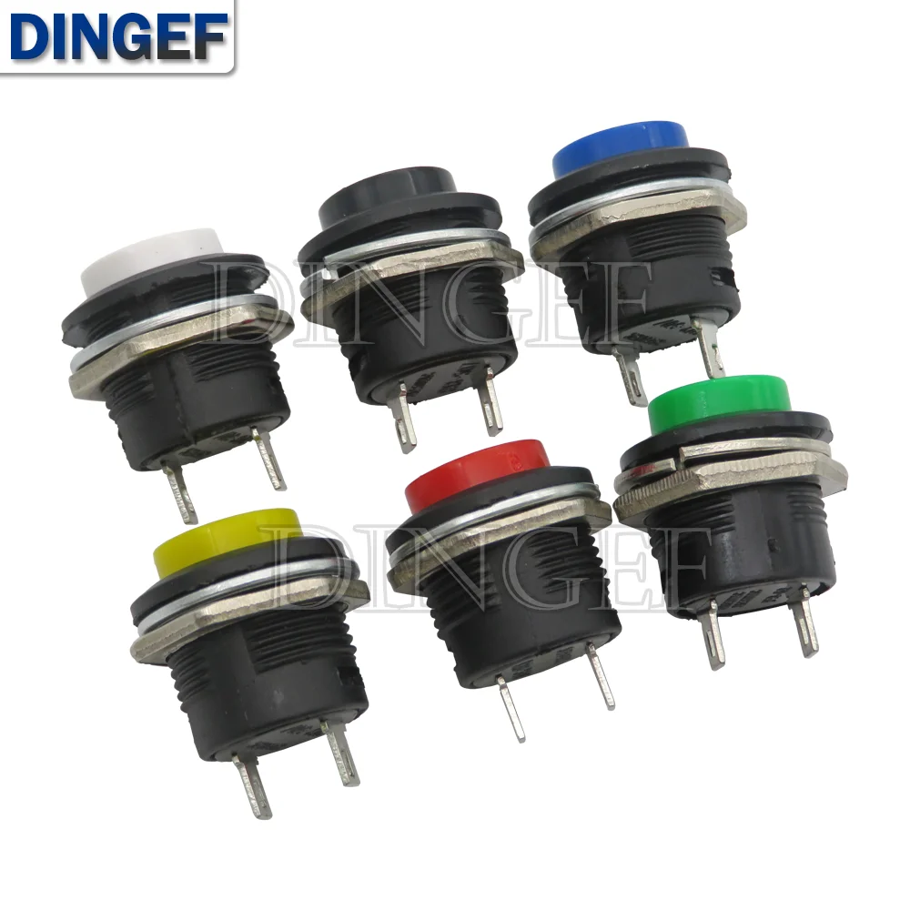 R13-507 Momentary SPST Round Push Button Switch AC 6A/125V 3A/250V Hole 16MM Green Yellow Blue Black White Red