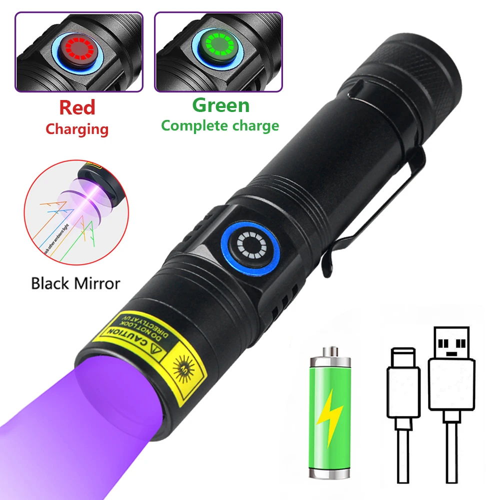 

365nm UV Flashlight Blacklight Mini Ultraviolet Torch Money Ore Pet Urine Invisible ink Marker Stain Scorpion Detector Lamp