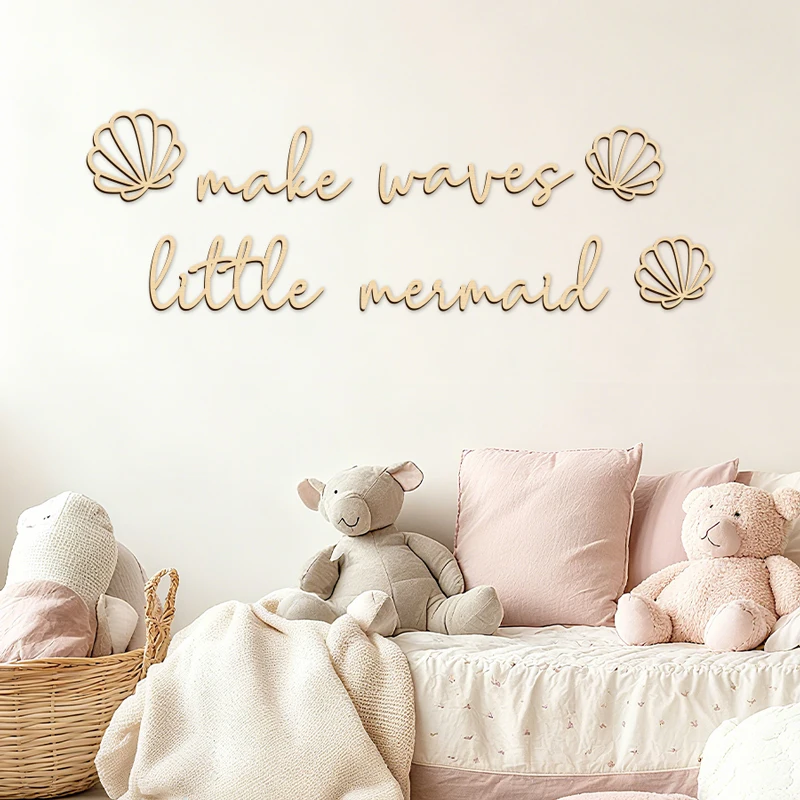 Make Waves Mermaid Wall Decor Wooden Wall Stickers Nursery Wall Wood Stickers Baby Room Sign Wooden Phrase Words Christmas Gift