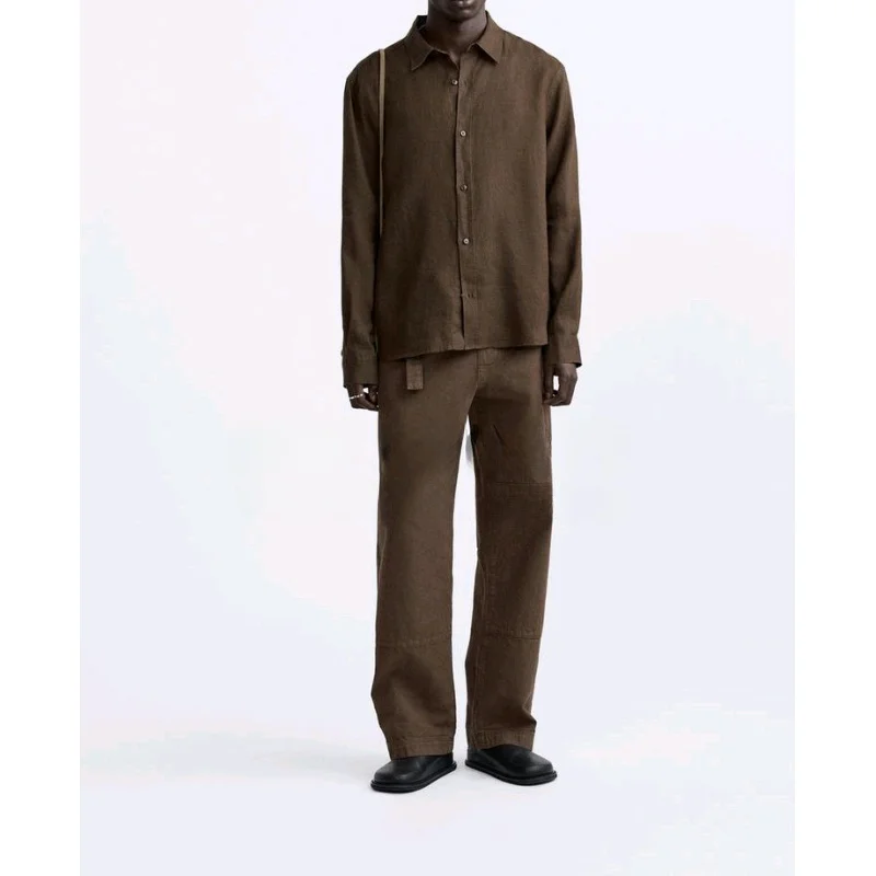 

Spring New Men's Faion Commuting Long Sve Casual Versatile Mixture of Linen irt Stand Collar Classic Fit Summer Wear