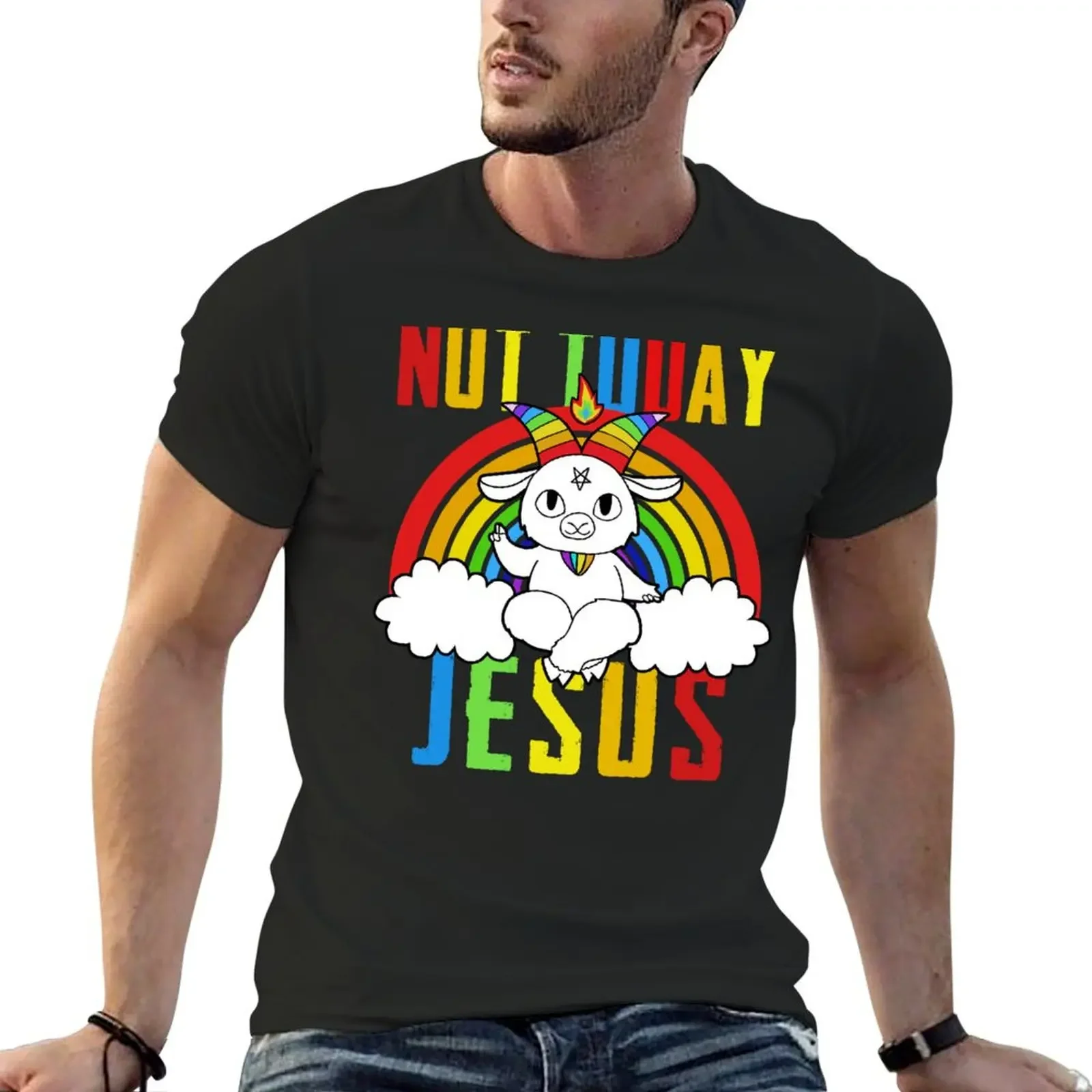 

Not Today Jesus Rainbow T-Shirt Short sleeve tee new edition rapper graphic tees Men's clothing