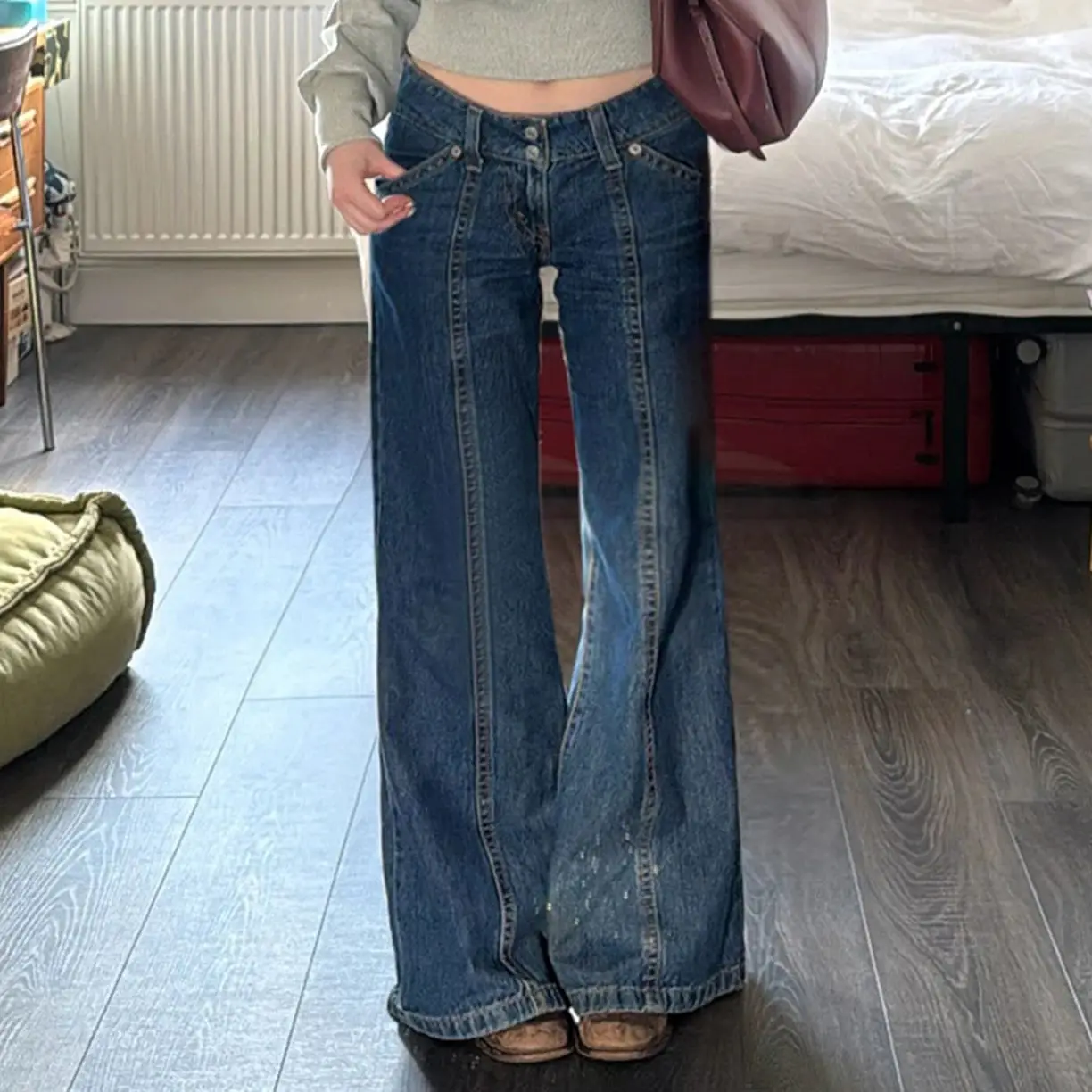 

Vintage All Match Lowrise Jeans For Women Casual Slimfit High Quality Flared Pants Spring Daily Commuting Straightleg Pant