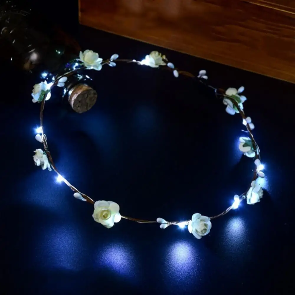Romantic Glowing Wreath LED Flower Garland Headband Girls Women Bride Beach Travel Hairband Headwear