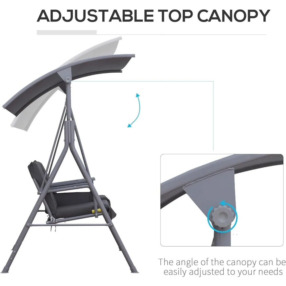 2 Person Porch Swing with Stand, Outdoor Swing with Canopy, Pivot Storage Table,Swings