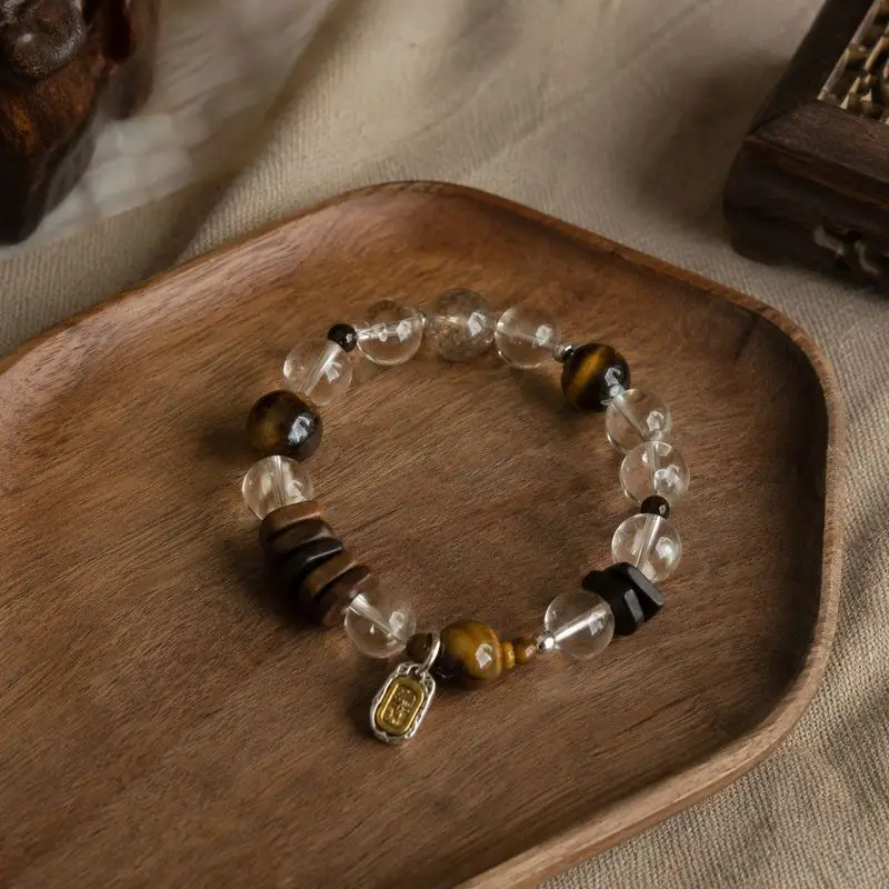 White Bracelet Tiger'S Eye Stone, Paired With Black Gold And Seven ( From Fores