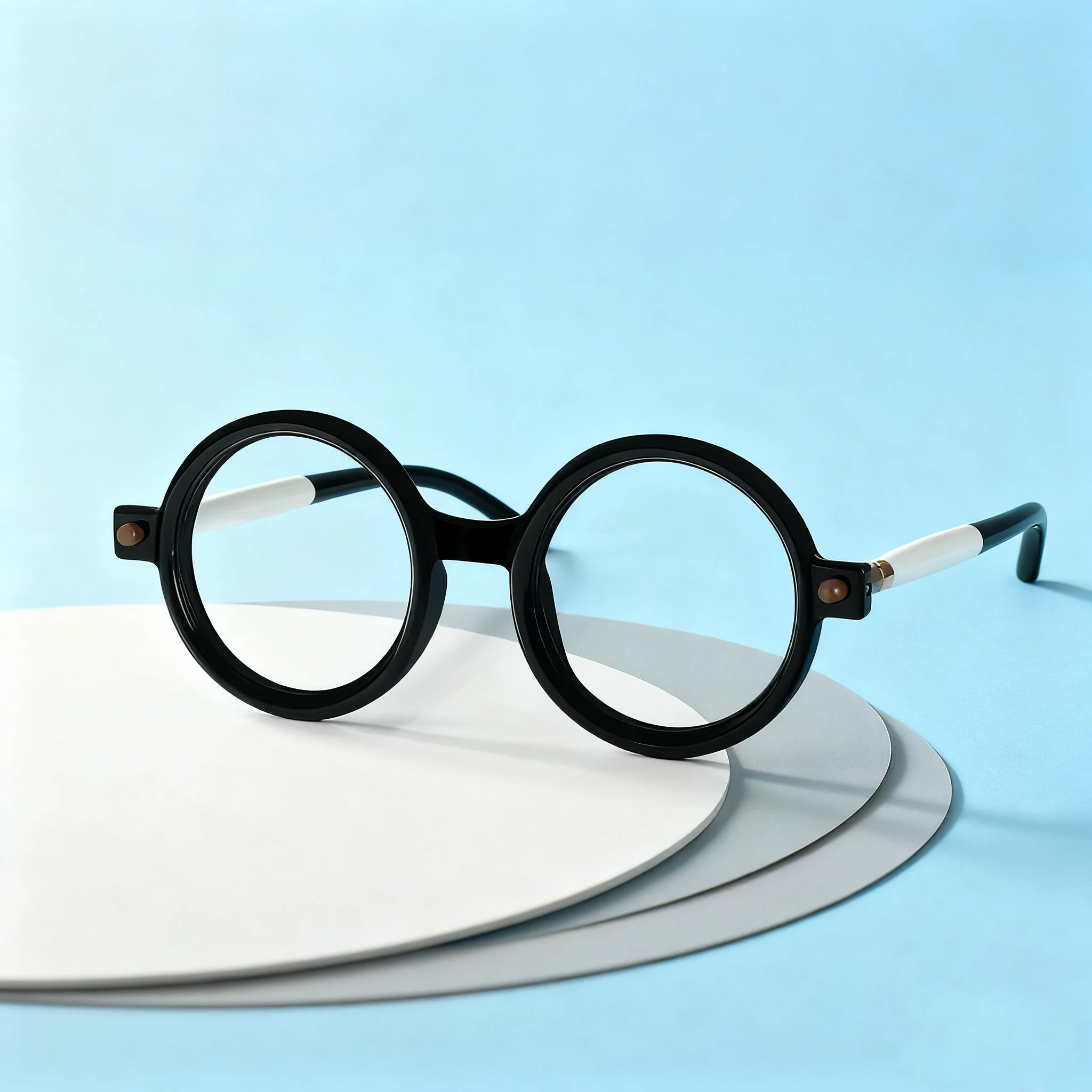 FYTOO Fashion Black-White Round Full-Frame Glasses, For Daily Wear, Face-Flattering, Great Holiday/Birthday Surprise.