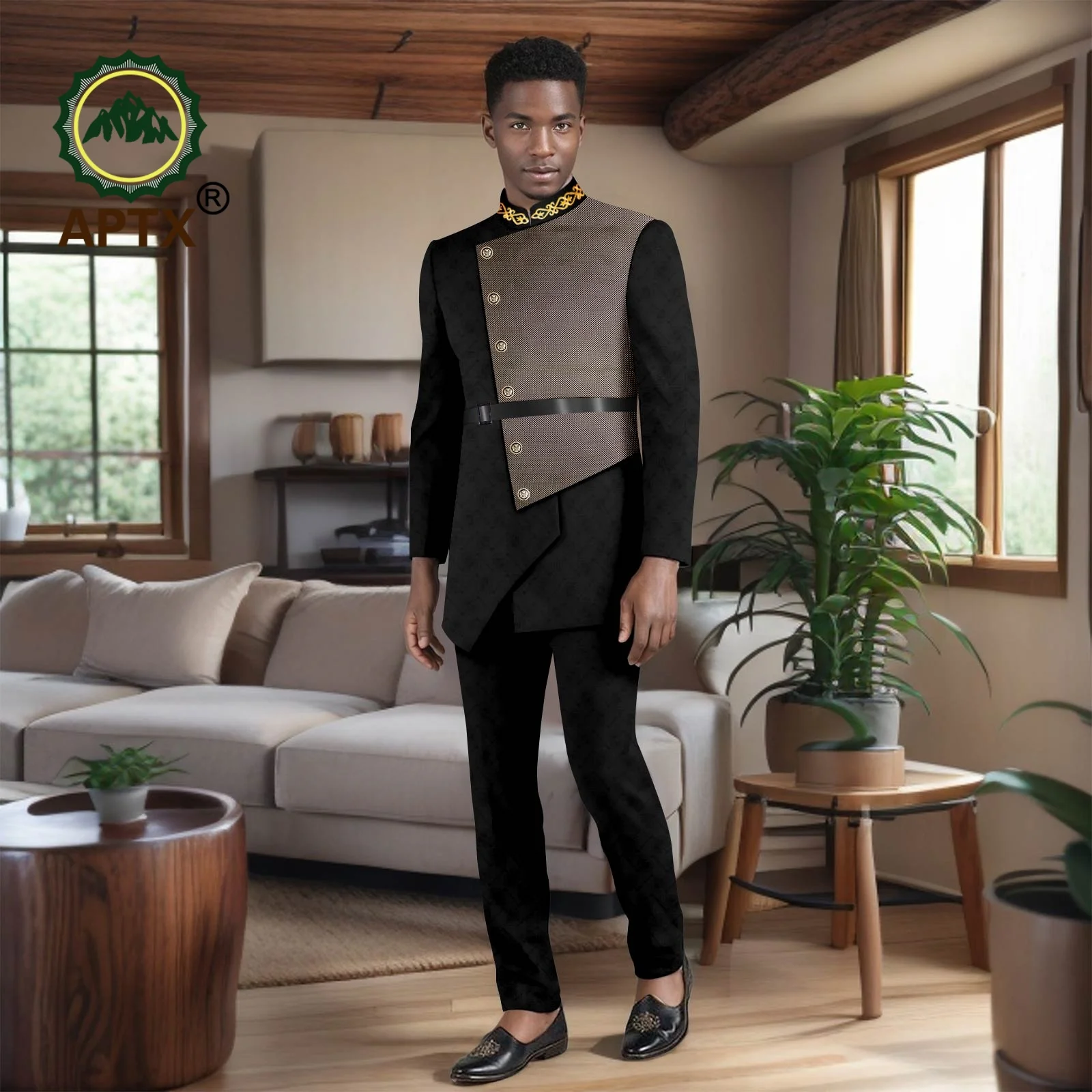 

African Suit for Men Traditional Clothes for Men Suit 2 Piece Jacket Pants Wedding Party Embroidery Bazin Men's Suits 2516007