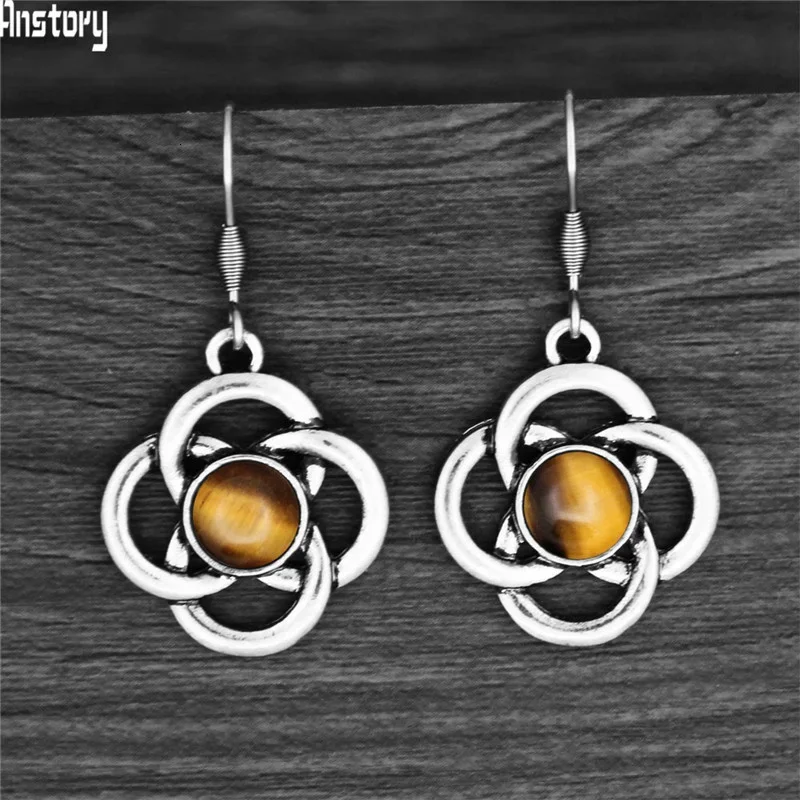 Vintage Bowknot Amethysts Quartz Lapis Earrings For Womem Natural Stone Dangle Fashion Stainless Steel Hook Earring TE549