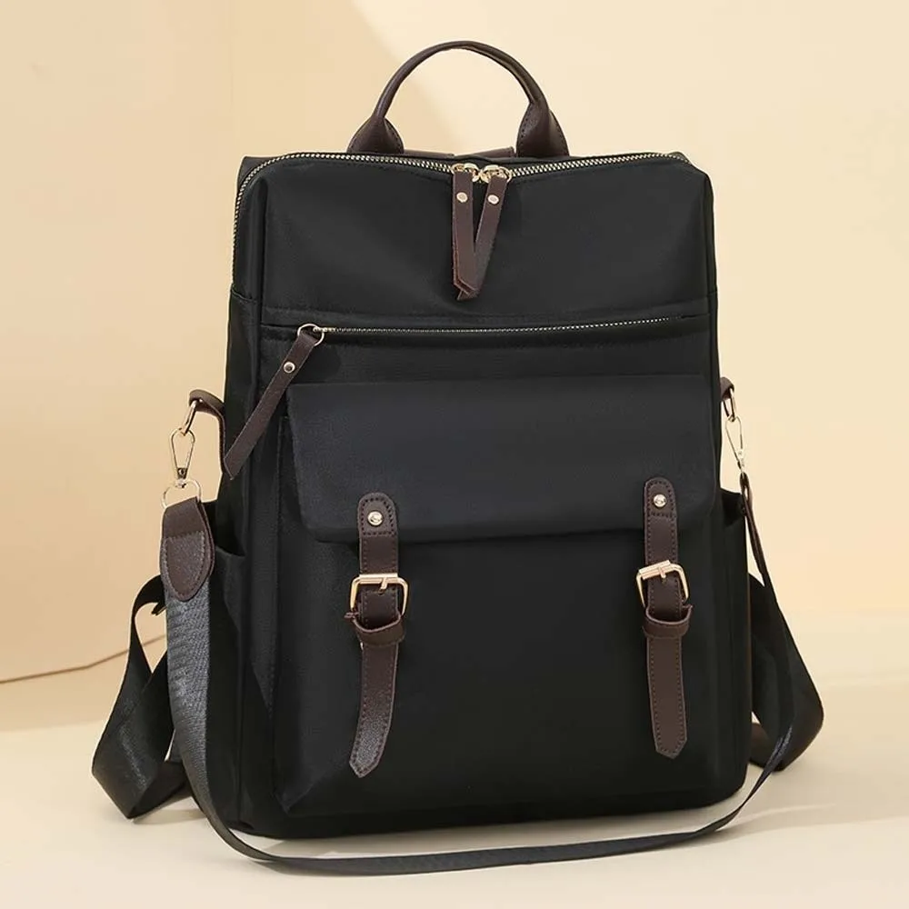

Elegant Soft Nylon Backpack Multi-pockets Korean Style Large Capacity School Bag Multi-purpose Crossbody Pouch