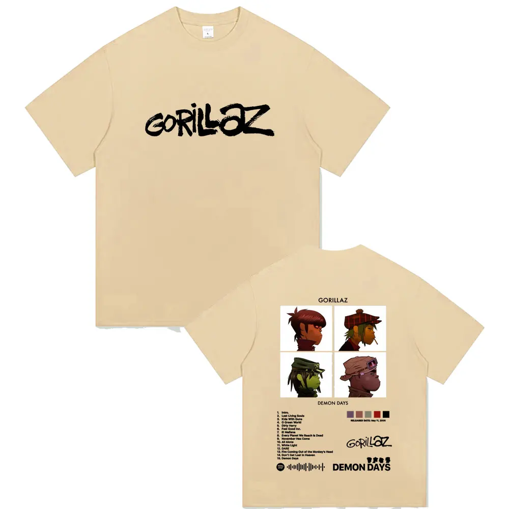 Hot Rock Band Gorillaz T Shirts Demon Days Album Graphic T-shirt Summer Men Women Clothing Hip Hop Fashion Oversized Streetwear