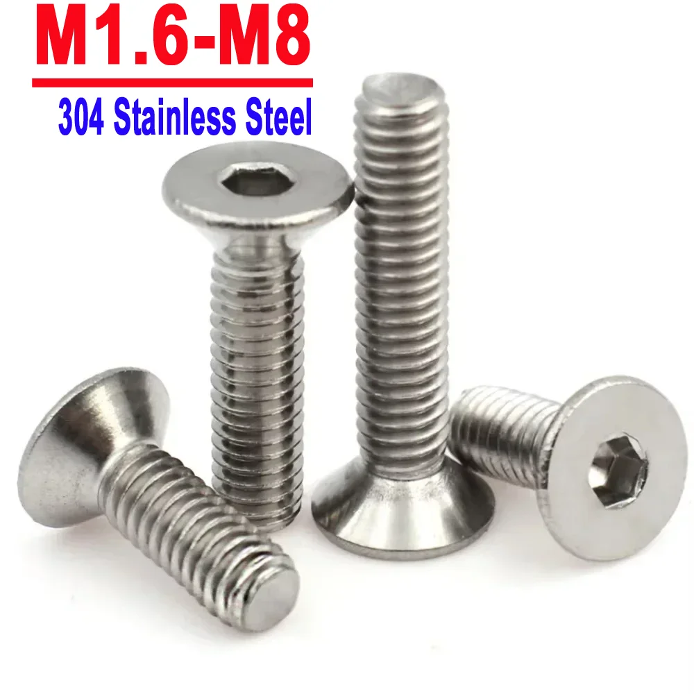 

5/10/50pcs M1.6 M2 M2.5 M3 M4 M5 M6 M8 304 A2 Stainless Steel Hex Hexagon Socket Head Flat Countersunk Allen Bolt Screw DIN7991