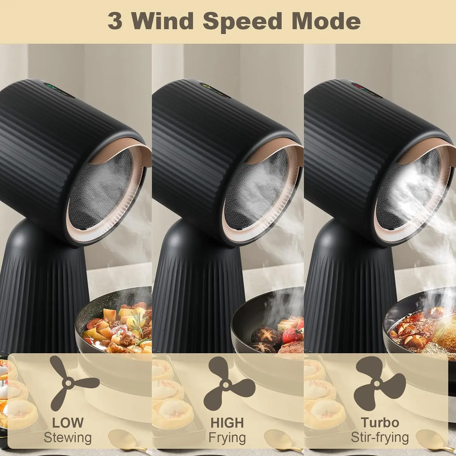 

Portable Range Hood, Desktop Range Hood W/ 3 Wind Speed,One Button Control, Portable Kitchen Exhaust Fan With Detachable Filters
