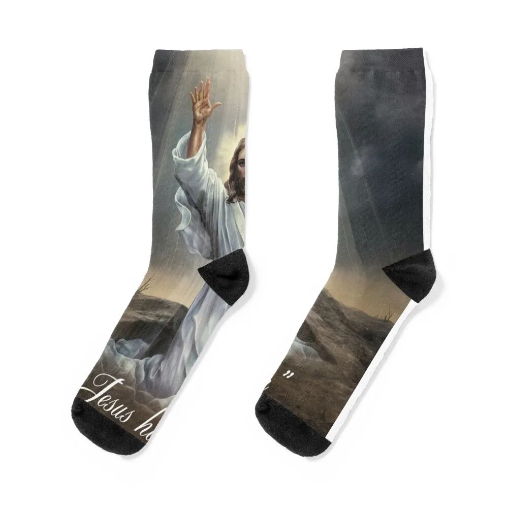 

Jesus Has Rizzen . Funny christian qoute Socks designer brand with print halloween winter gifts Socks For Women Men's