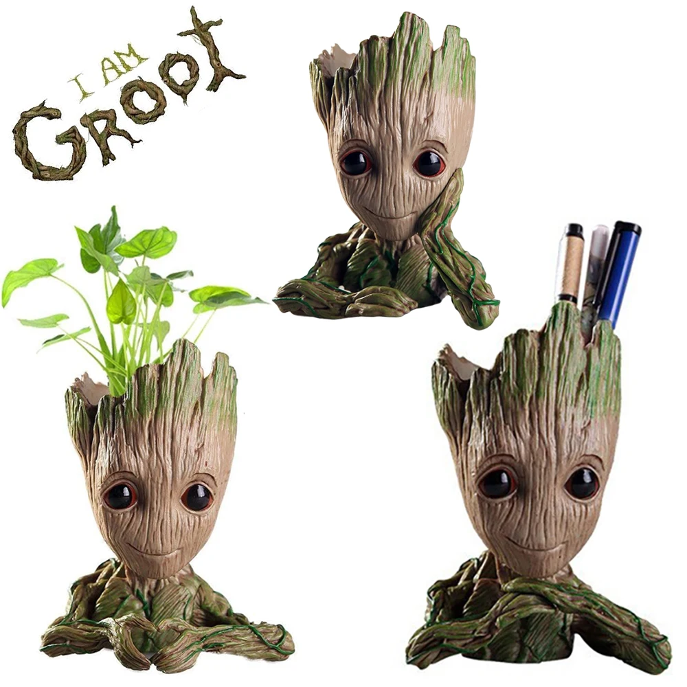 Marvel Figure Groot Flower Pot Tree Man Planter with Drainage Hole Pencil Pen Holder Office Party Ornament Birthday Gift Planter