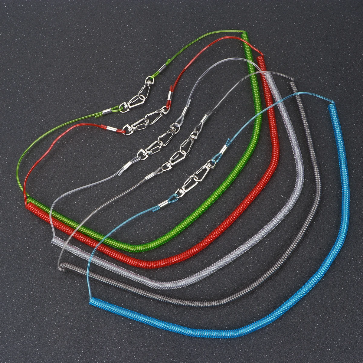 

5 pcs Fishing Rod Lanyard Retractable Elastic Ropes Durable PU Anti Rust Steel Buckle Key Ring Tether for Camping Hiking Fishing
