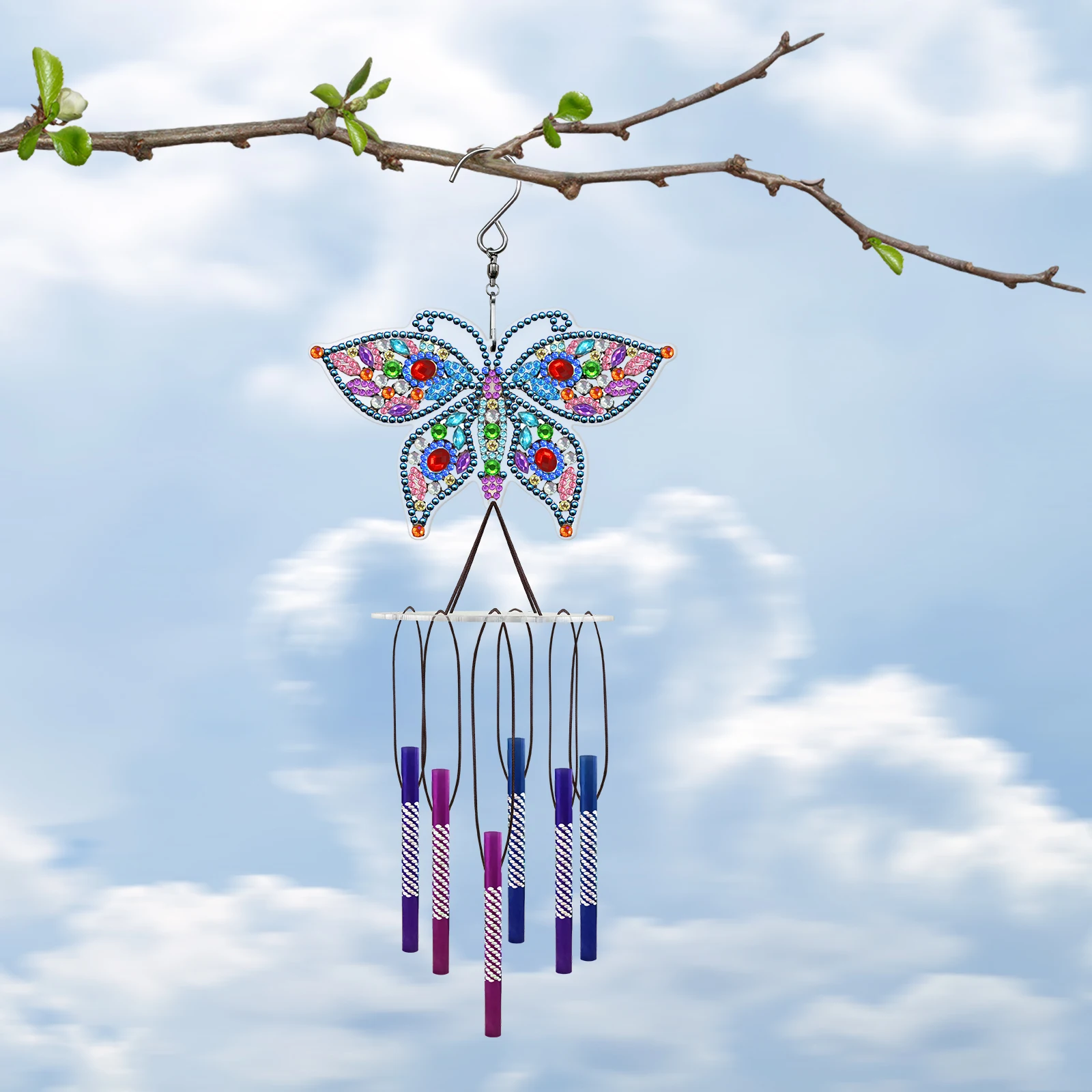 New Double-Sided Full Diamond Painting Wind Chimes Rotating Butterfly Dragonfly Window Decoration DIY Handmade Mosaic Art Gift