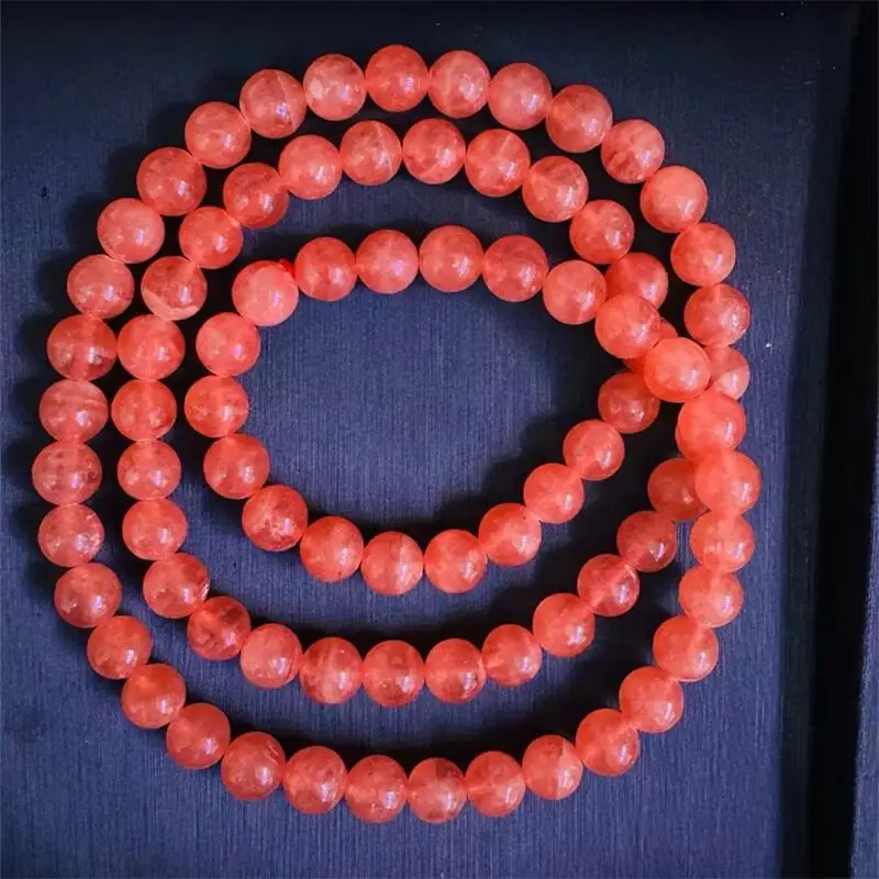 6.5MM Natural Red Lace Agate Triple Circle Bracelet Women Healing Gemstone Crystal Strand Bangles Lovers Jewelry Gift 1PCS