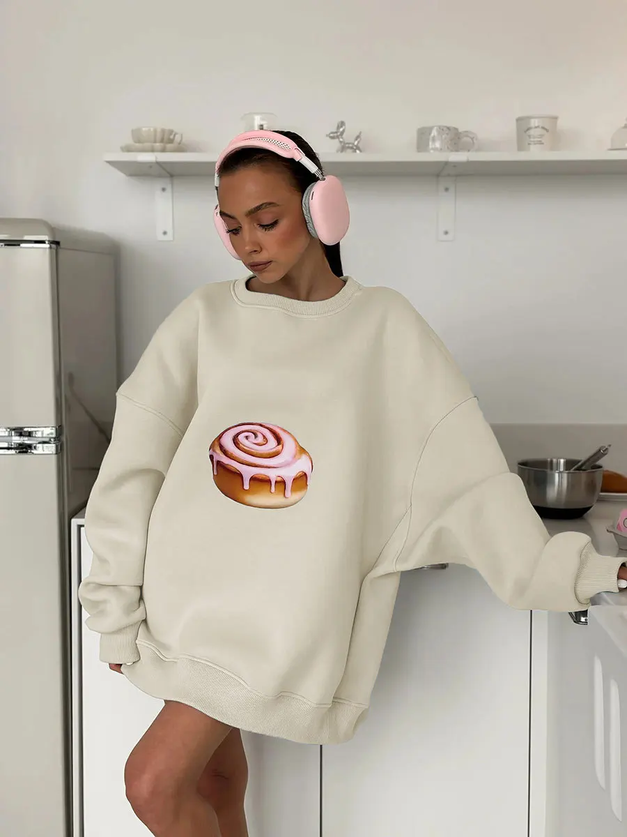 2026 موضة كعكة مطبوعة البلوز المرأة الجديدة الخريف الشتاء أفخم فضفاض التخسيس كم طويل بلوزات س الرقبة كنزة قطيفة #5