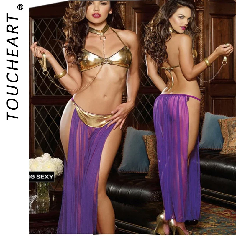 

Toucheart сексуальное женское белье, длинная сетчатая юбка с разрезом, комплект с бюстгальтером с лямкой на шее, женский сетчатый комплект из искусственной кожи в стиле пэчворк, прозрачный контрастный цветной интересный комплект