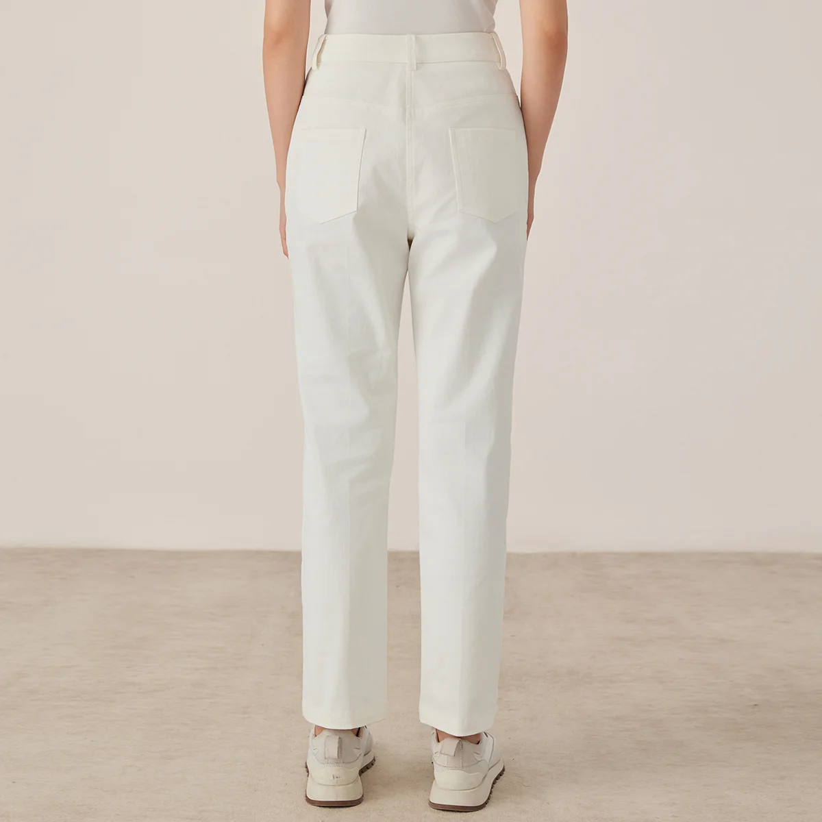 KX7523313 Classic Straight Leg Cotton Blend Pants for Women Autumn Trousers with Side Pockets
