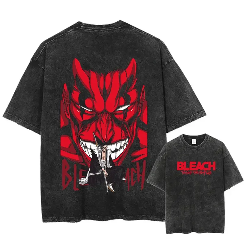 

Men's and Women's Bleach Washed Anime T-shirt Harajuku Streetwear Vintage Hip Hop T-shirt Cotton Short Sleeve T-shirt Summer