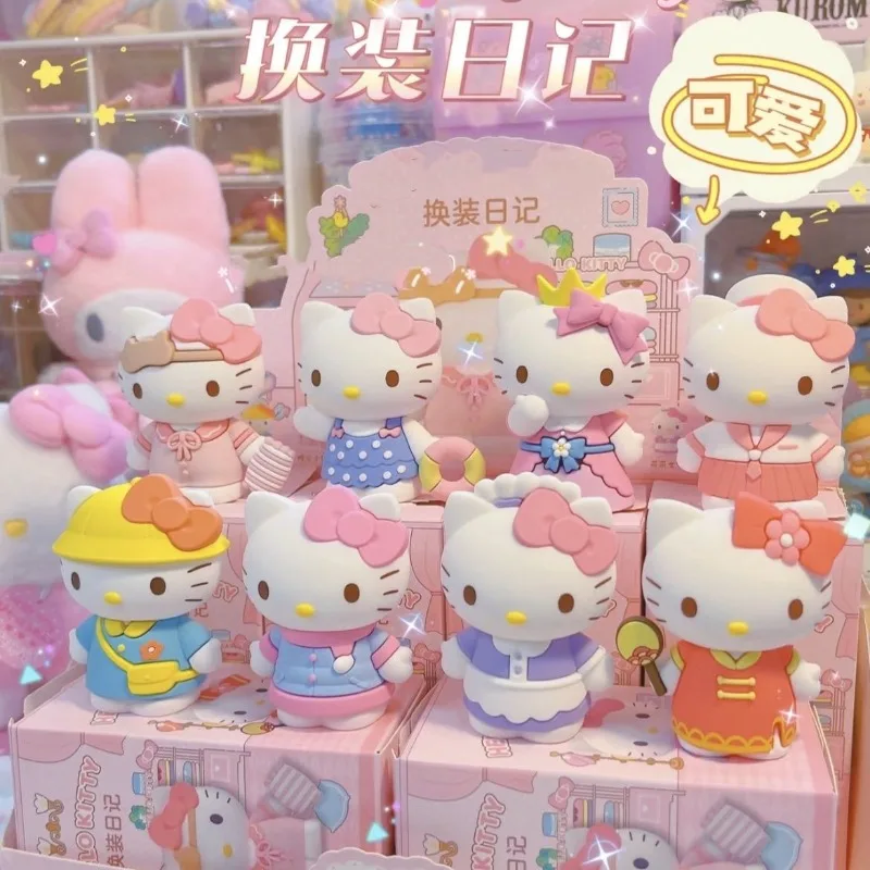 MINISO Sanrio Kitty Cat Fashion Diary Blind Box لطيف دمية سطح المكتب الديكور لعبة هدية لعيد الميلاد