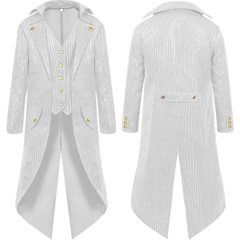 

qa156Блестящий фрак, куртка, костюм на Хэллоуин, готический стимпанк, викторианский сюртук, смокинг с длинными рукавами и блестками, блейзер