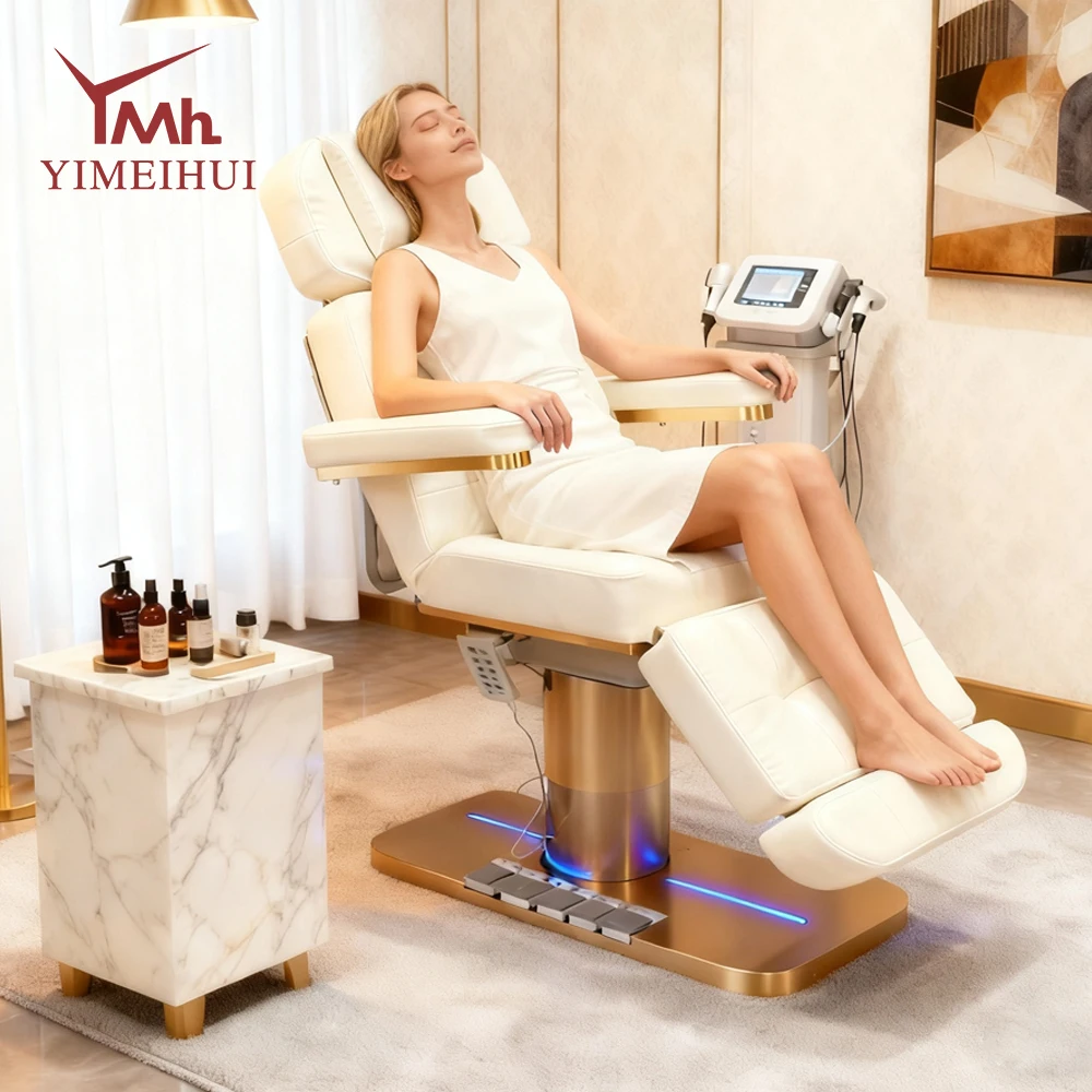 

White gold beauty salon lash facial bed 3 motor electric beauty bed chair for beauty parlor