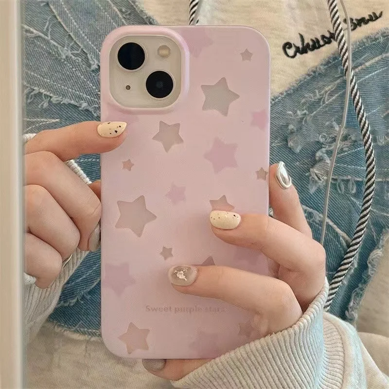 Pink star phone case with laser paper For iPhone 11 12 13 14 15 pro max