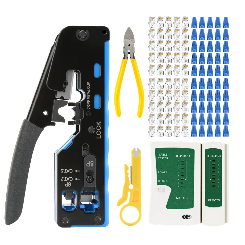 Steel Cable Stripper Cutter Cat5e Cat7 Network Manual Pliers Pass Crimping Tool Telecom Parts Crystal Head Cat5e Cat7 Network