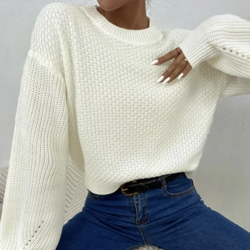 Autumn Simple O Neck Pullovers Sweaters Women Vintage Solid Loose Knitted Sweater Winter Casual Soft Warm Knitwears Tops 28482