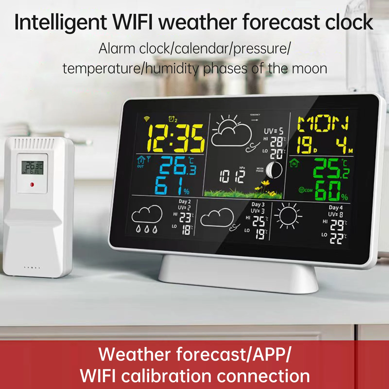WIFI Digital Weather Station Wireless Indoor Outdoor Hygrometer Thermometer Temperature Humidity Display Monitor