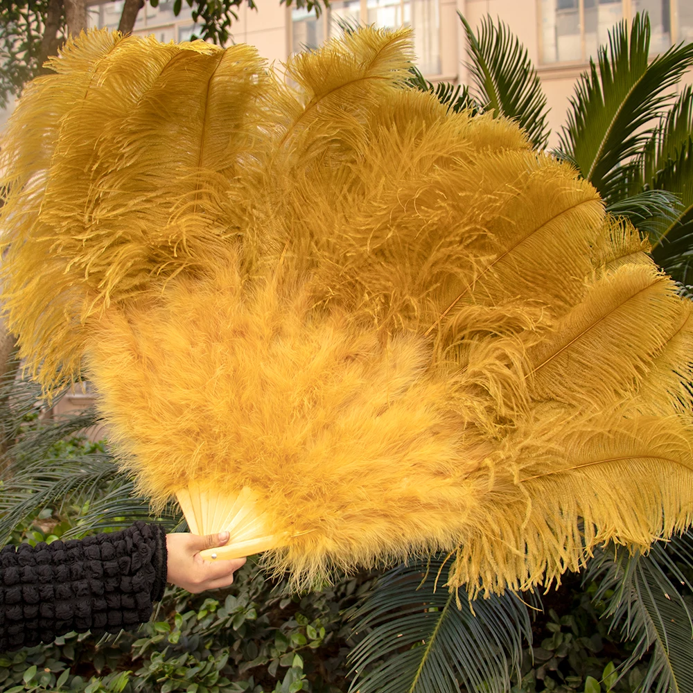 1M-1.3M Olive Green Ostrich Feather Fans Fluffy Performance Dance Folding Hand Held Fan Various Styles Party Stage Show Props