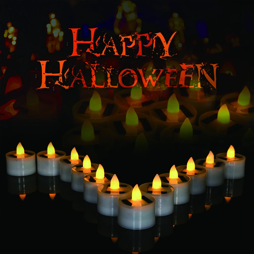 6pcs Outdoor Candles Lamp Flameless Solar Rechargeable Candles with Flickering Solar Tealights for Party Garden Home Decor