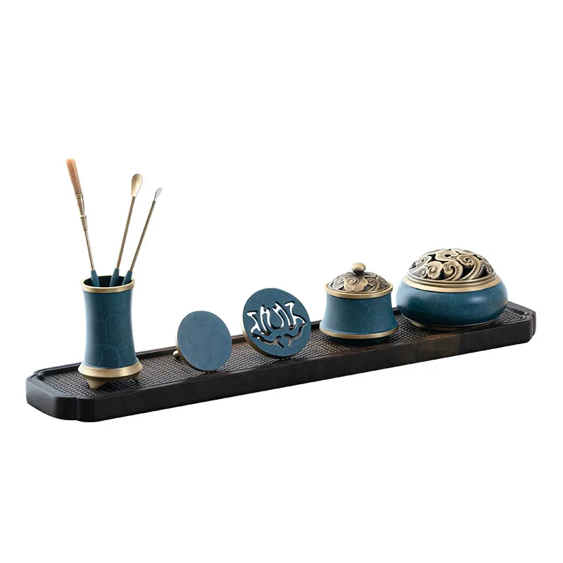 Copper Burnt Blue Incense Ceremony Set Gift Box Entry Auspicious Cloud Incense Burner Advanced Tools Incense Powder Grey Home