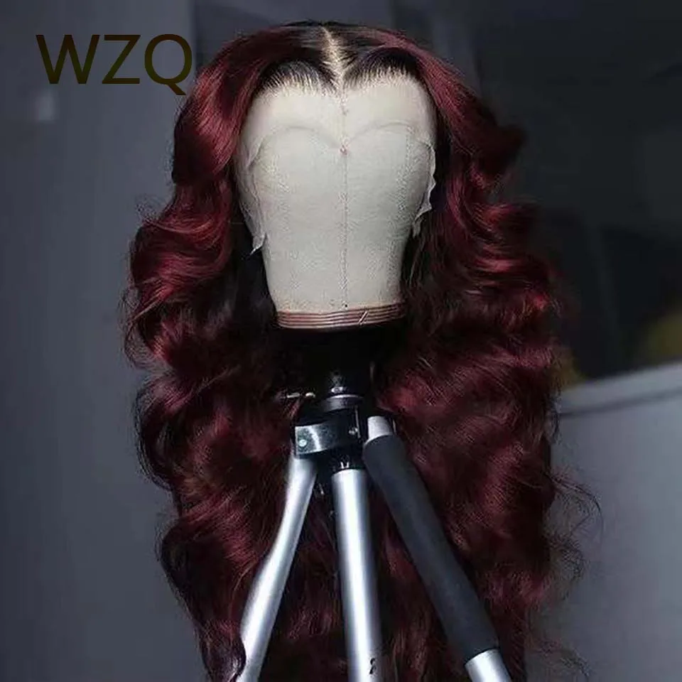 High Density 1B 99J Burgundy 13x4 HD Body Wave Lace Front Human Hair Wig 30 Inch Red Colored Water Wave Lace Frontal Wigs