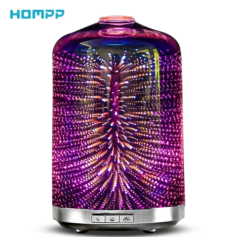 

Air Humidifier 3D Fireworks Aromatic Essential Oil Diffuser Glass Freshener 7 LED Lights for Home Room Timing Humificador 250ml