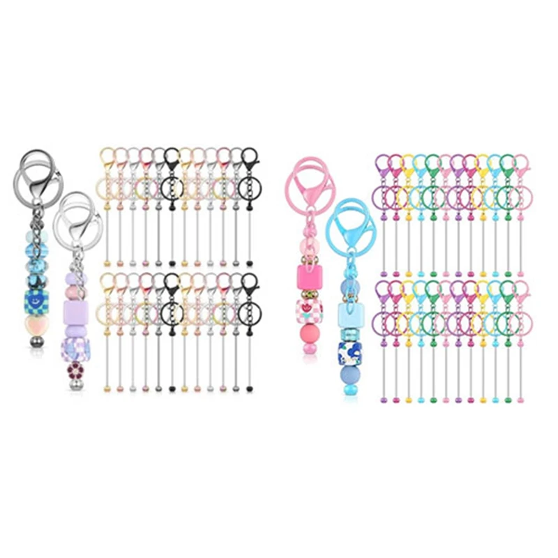 

24Pcs Beaded Keychains Bulk Beads DIY Blank Keychains Metal Beaded Keychains For Beaded Keychain Crafts