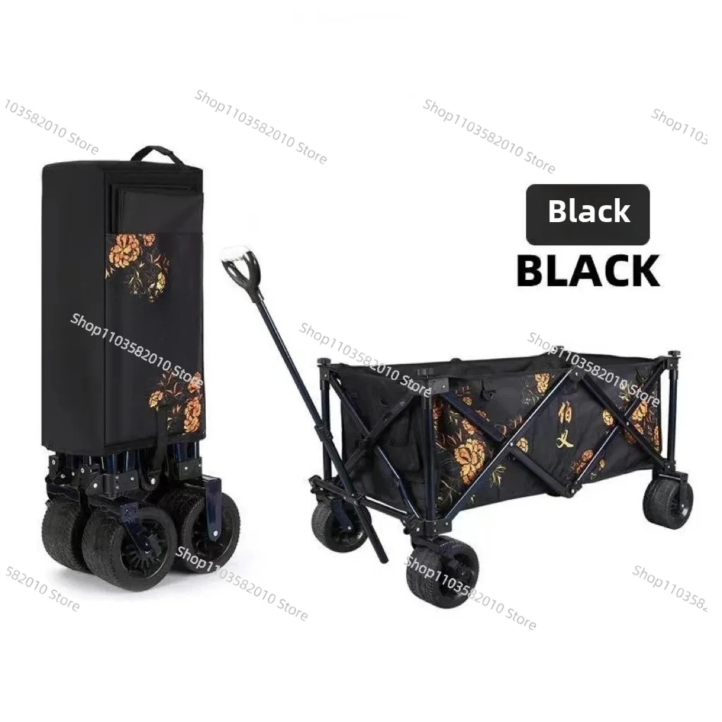 Boyi Foldable Travel Trolley Black Pit Chariot Fishing Gear Supplies Small Pull Cart for Outdoor Camping