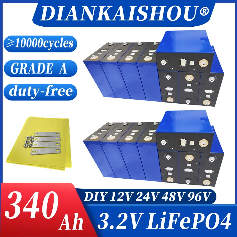

Новый аккумулятор Lifepo4 3,2 В 340aH класса A 3C высокой мощности DIY 12 В 24 В 48 В EV RV Аккумуляторная батарея для хранения солнечной энергии Duty Free