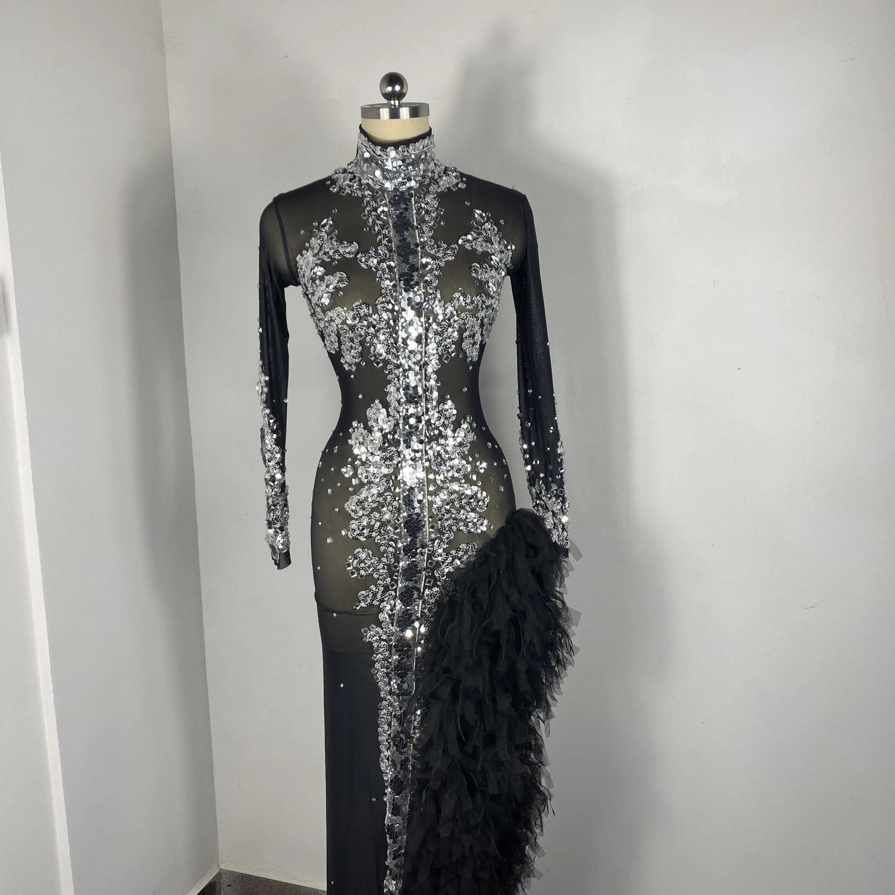 

Fashion Tulle Glittering Sequin Club Dress Split Tassel Tulle Evening Dress Party Stage Performance Birthday Party Celebration