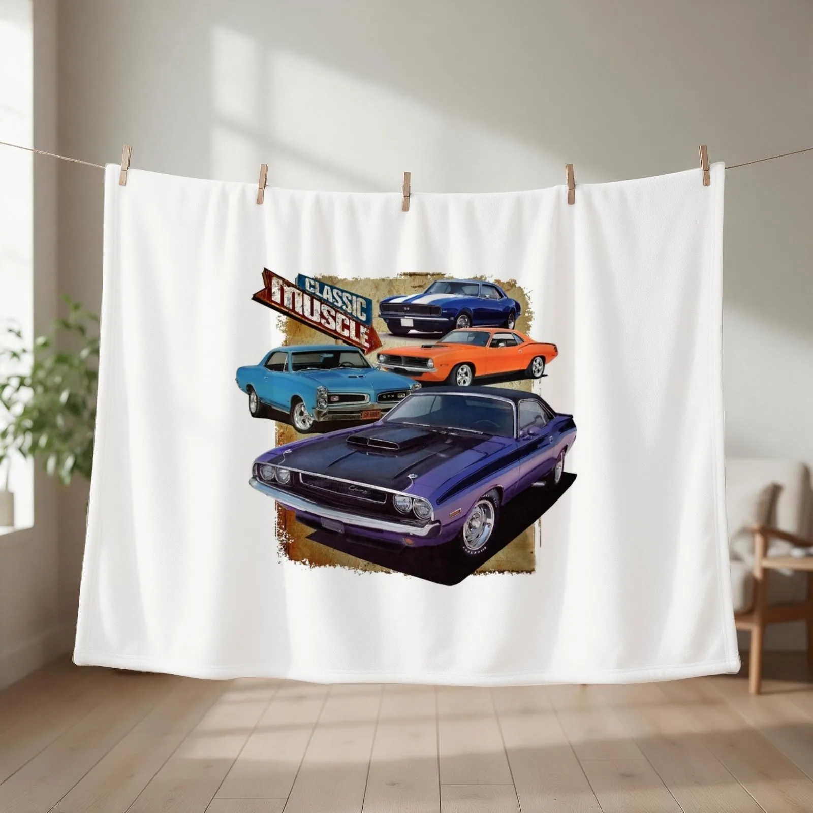 Classic Muscle Cars Throw Blanket couch cozy soft plush fuzzy picnic outdoor blanket