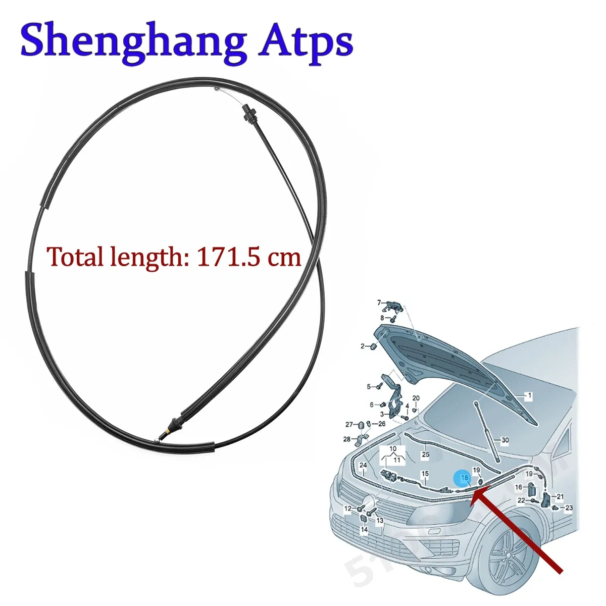7P6823531B 7P6823531 7P6823535 Front Hood Latch Release Cable Bowden Cable for VW Touareg 7P 2011-2018 - view 2