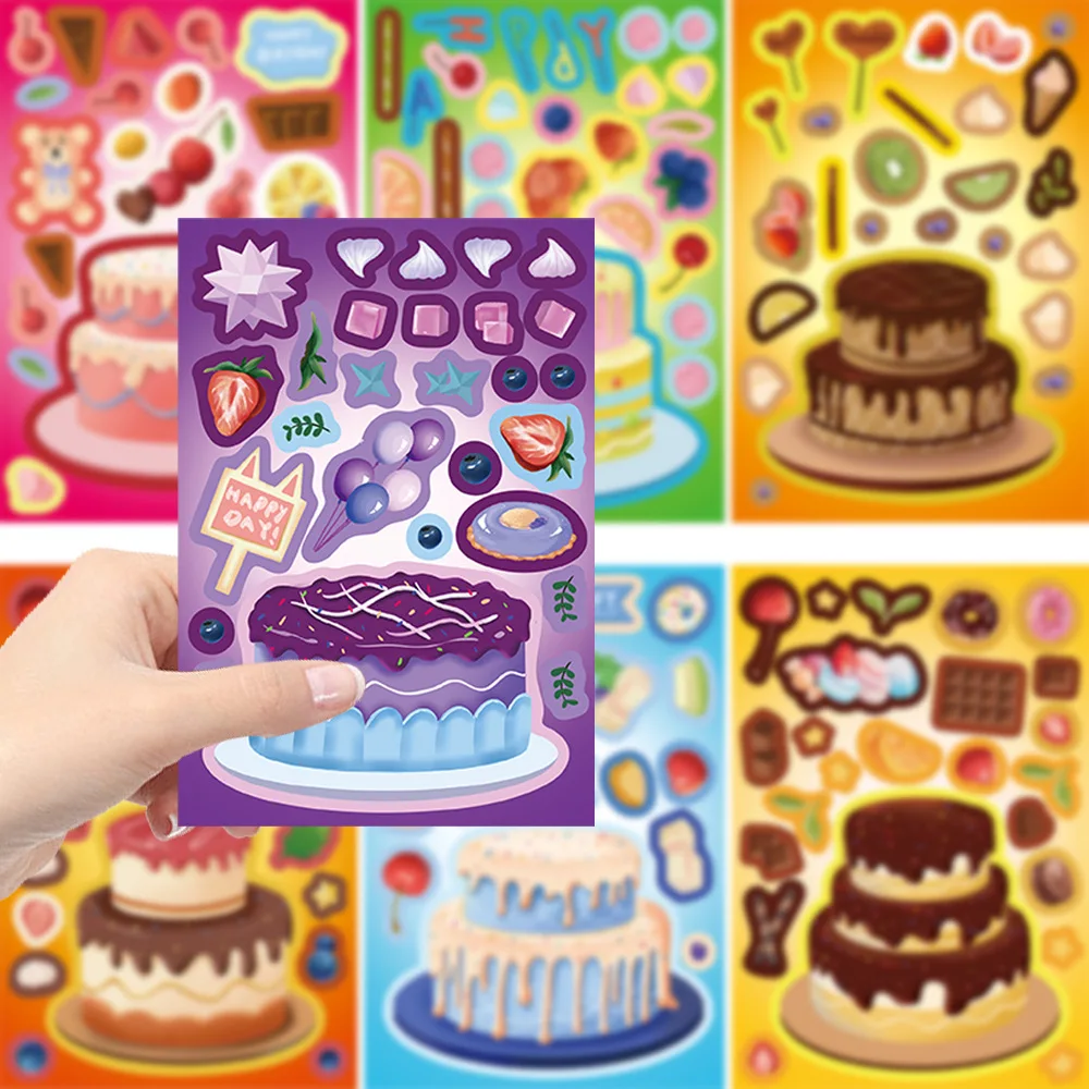 8/16/24pcs Carton Cake Face Changing Stickers Birthday Gifts Graffiti DIY Phone Notebook Luggage Decoration Stationery Stickers view 4