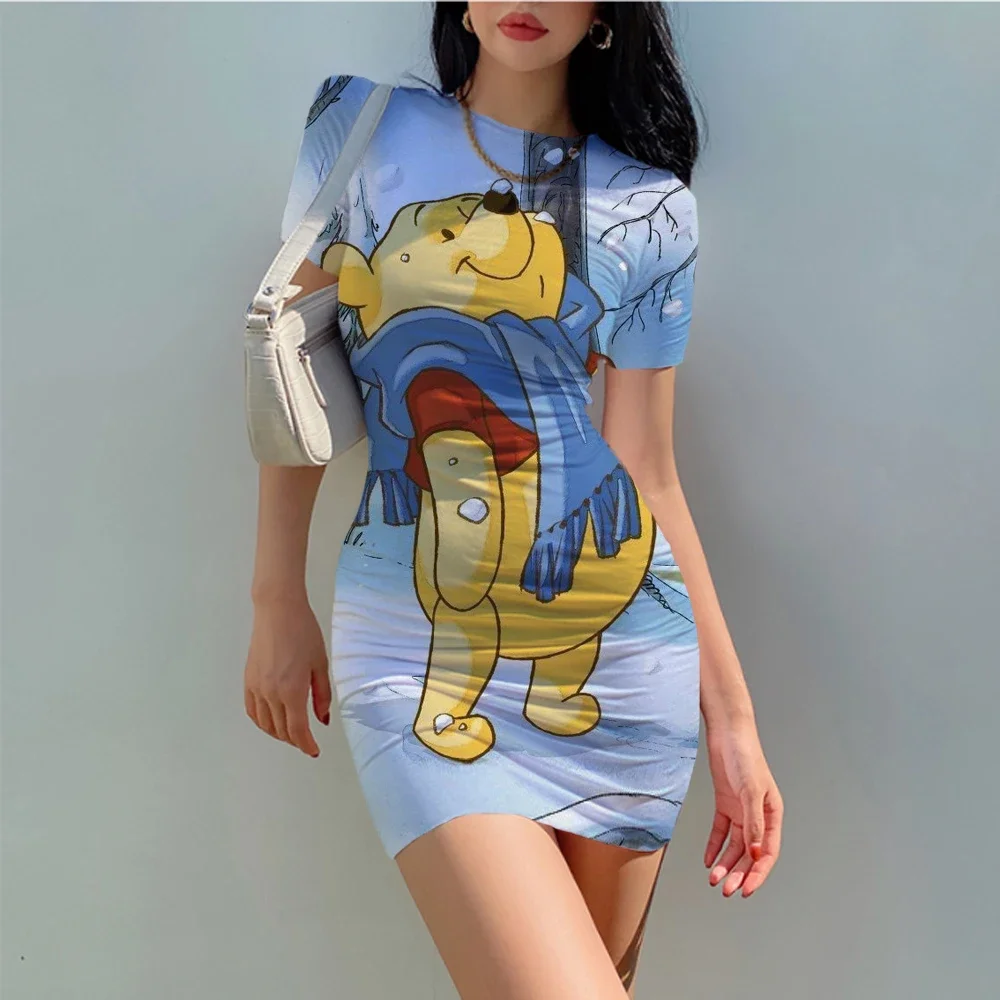 Disney Winnie the Pooh Bodycon Summer Dresses For Women Fashion Club Partywear Outfits Sexy Skinny Mini Dress Casual home clothe