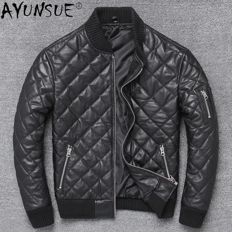 

AYUNSUE Motorcycle Genuine Sheepskin Leather Jacket Men Clothing Baseball Clothes Winter Coat Mens Warm Jackets Veste LXR867