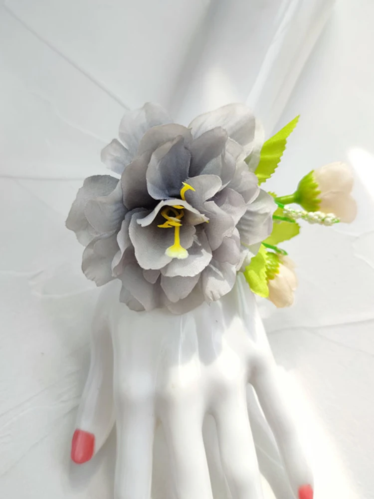 *الصدار زهور الزفاف الحرير الاصطناعي الفاوانيا أساور العروس وصيفات الشرف الصدار اكسسوارات الزفاف Mariage الطرف الديكور