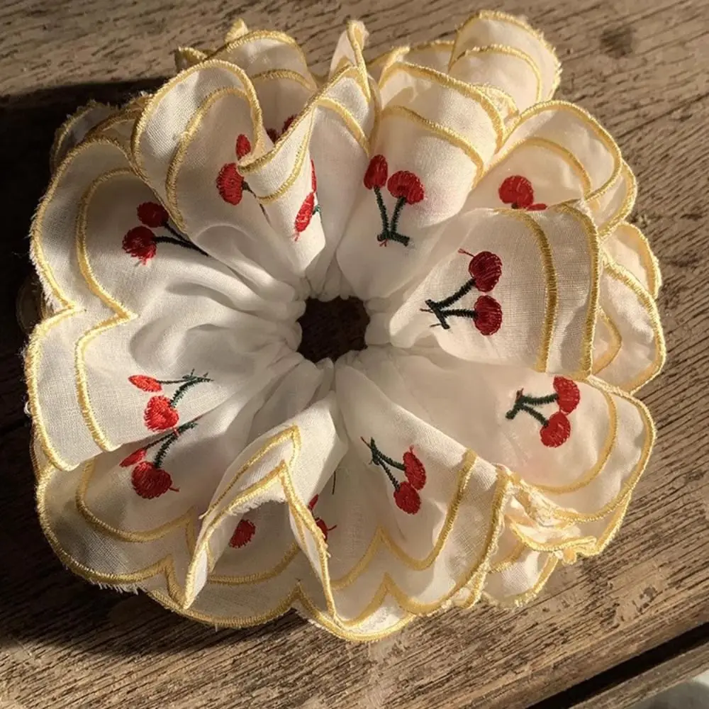 

Flower Shape Embroidery Cherry Lace Scrunchies Hair Tie Cloth Embroidered Large Hair Scrunchies Ponytail Holder Oversize