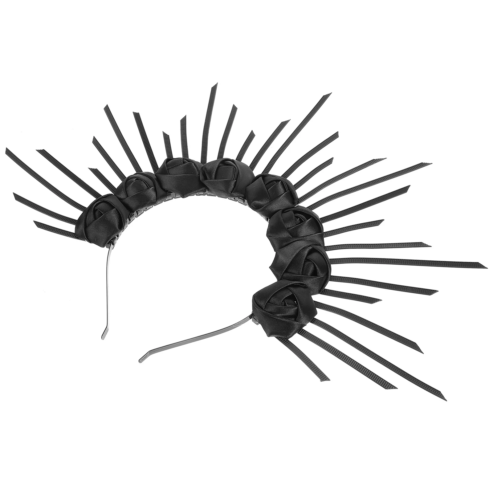 

Black Bride Tiara Bridal Crown Sunburst Spiked Headband Day of The Dead Headpiece Gothic